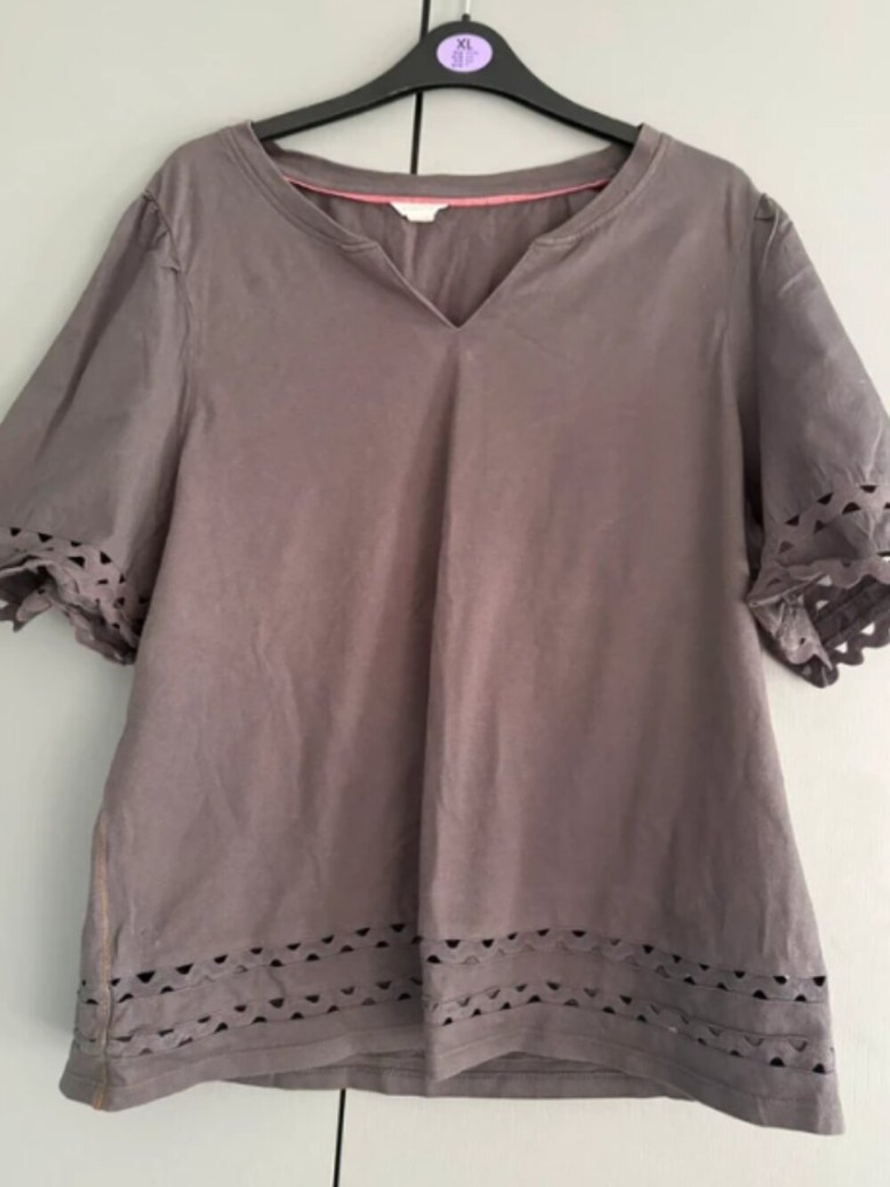 White Stuff grey hollow out short sleeved top